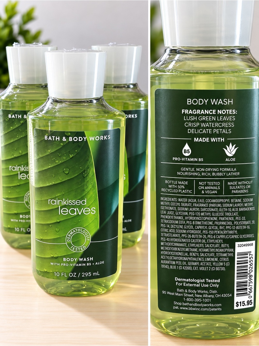 Three New Bath & Body Works Rain Kissed Leaves Body Washes Retired Scent